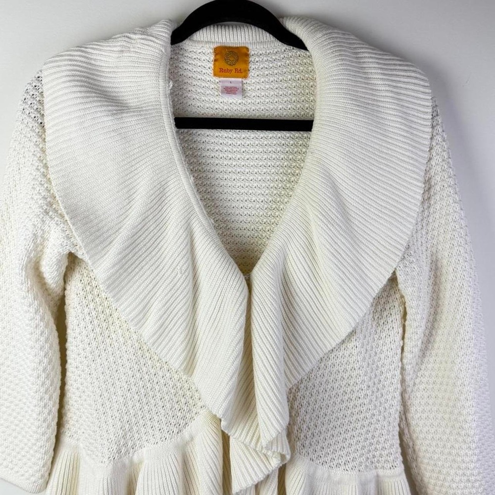 Ruby Rd. Large Women's Top White Knit Sweater - Picture 2 of 6